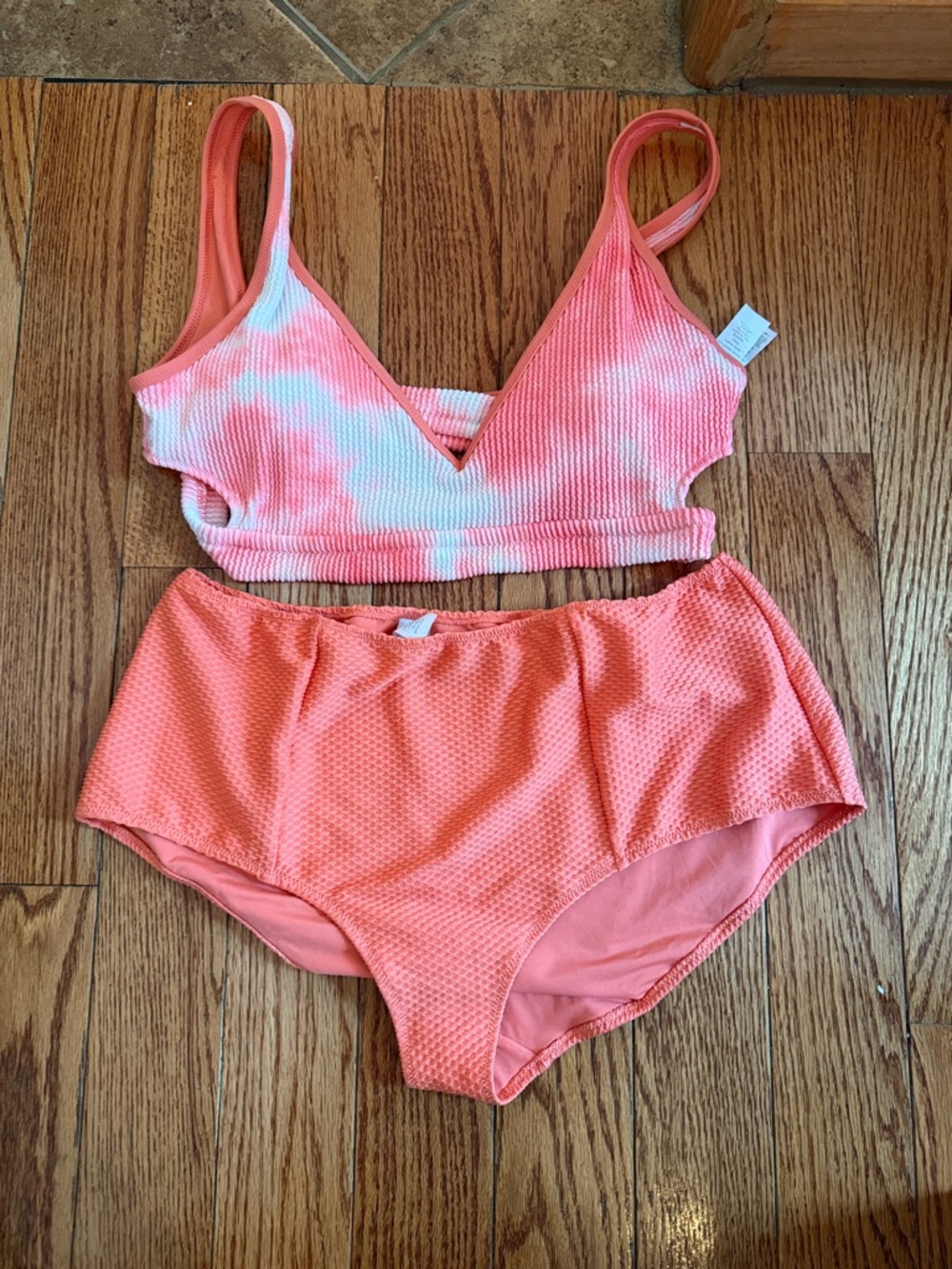 aerie Coral One-Shoulder Bikini Top and Bottom Set